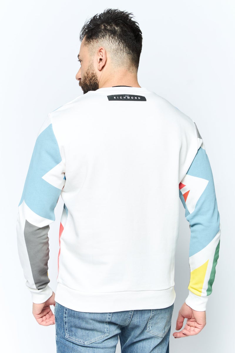 JOHN RICHMOND Men Crew Neck Graphic Print Long Sleeves Sweatshirt, White Combo - Image 2